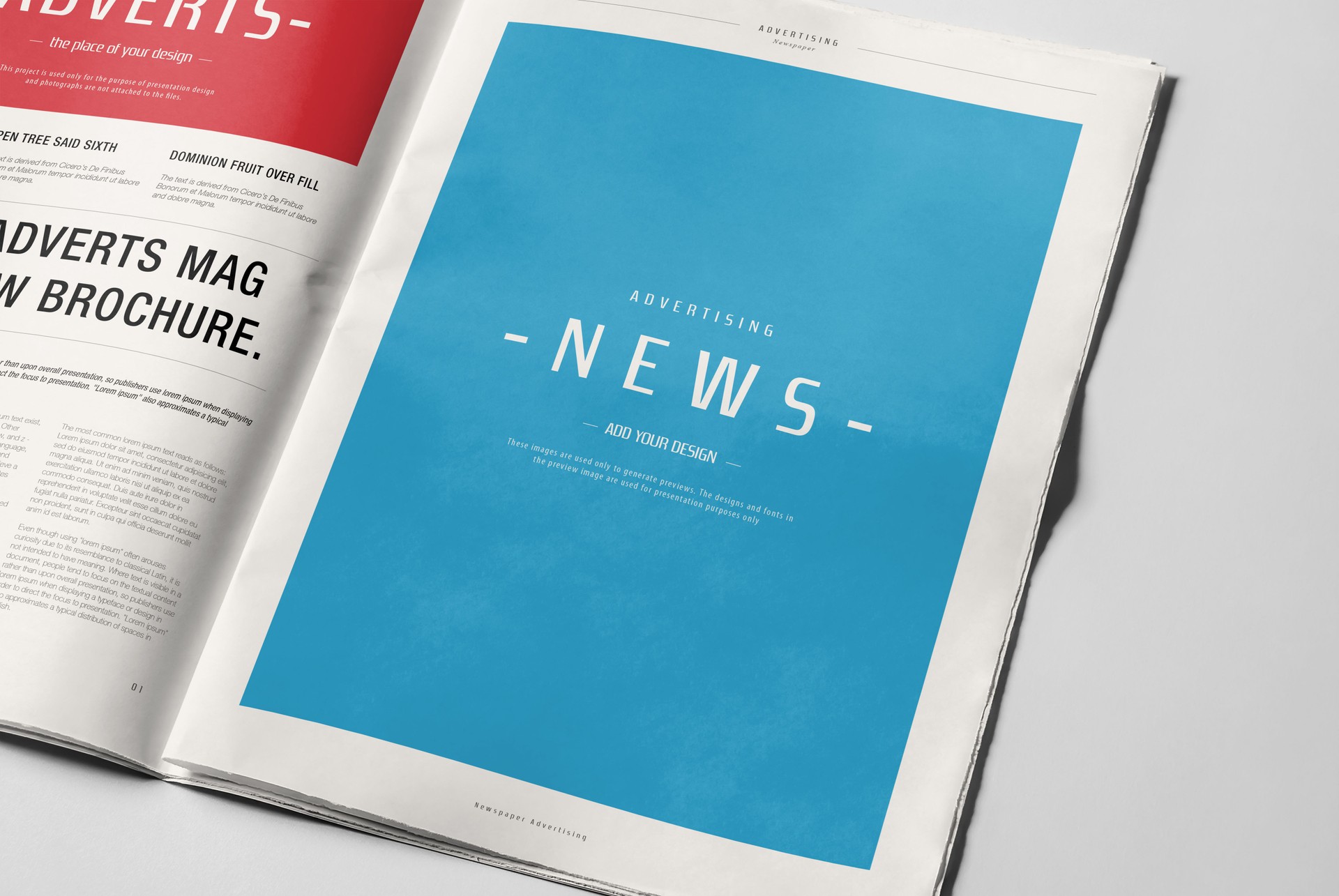 Newspaper Advertising Banner on Magazine, Brochure Mockup 3D Rendering